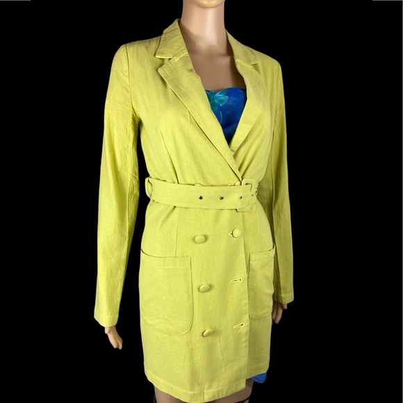 Nasty gal collection Belted  chartreuse trench/ coat dress size 2 - Picture 6 of 10